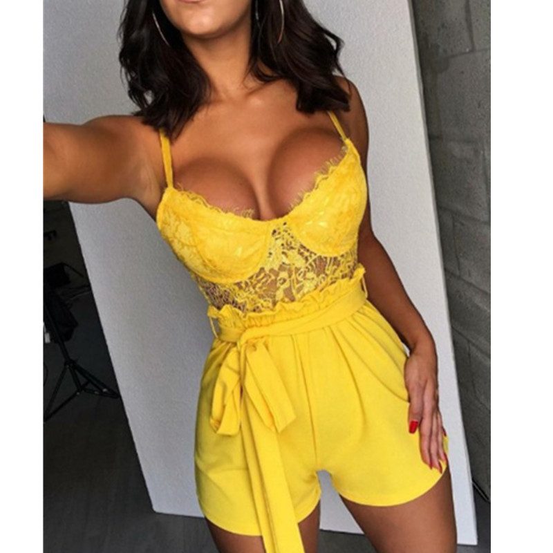 Lace Jumpsuit for Women Summer Sleeveless V Neck Belted Sexy Perfect for Parties or Casual Outin