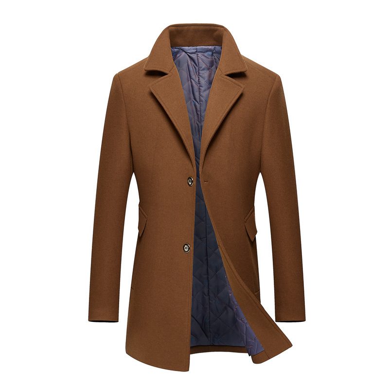 Mens Business Overcoat Thick Wool Blend Single Breasted Mid Length Suit Collar Formal Wear Winte