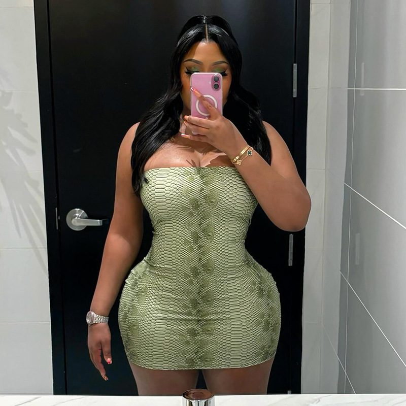 Snake Print Bodycon Dress Strapless Backless Sexy Design Autumn Winter Fashion for Parties Whole