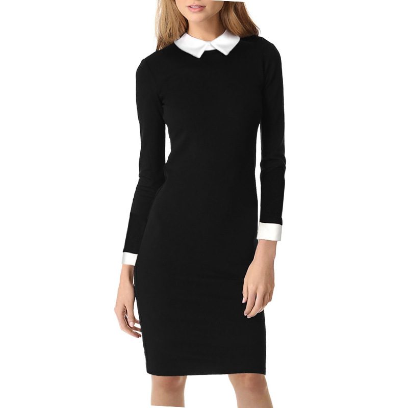 Long Sleeve Collared Pencil Dress for Women Elegant Fit Autumn Winter Collection