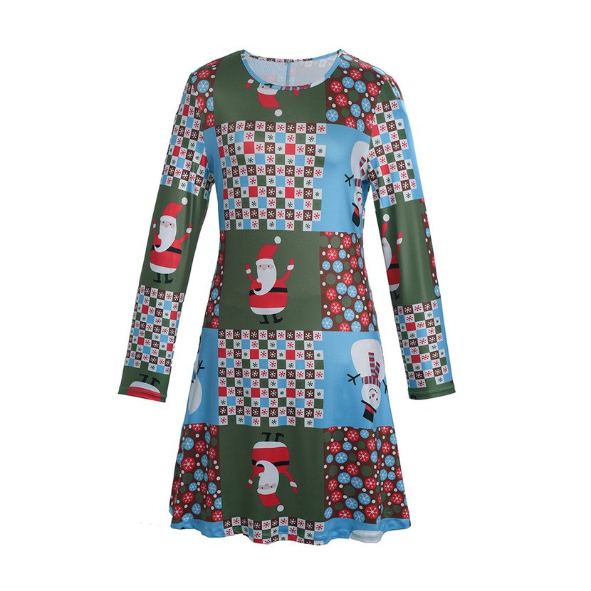 Womens Christmas Dress Santa Print Short Sleeve Comfortable Fabric custom packaging