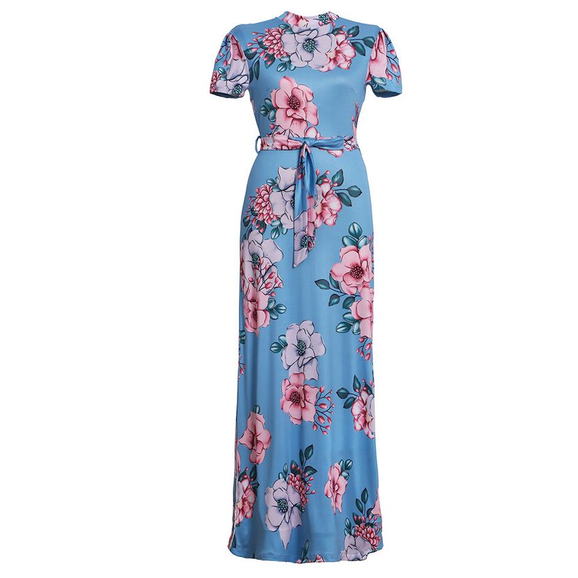 Floral Print Maxi Dress Short Sleeve Casual Style Spring Summer Wholesale Available custom packa
