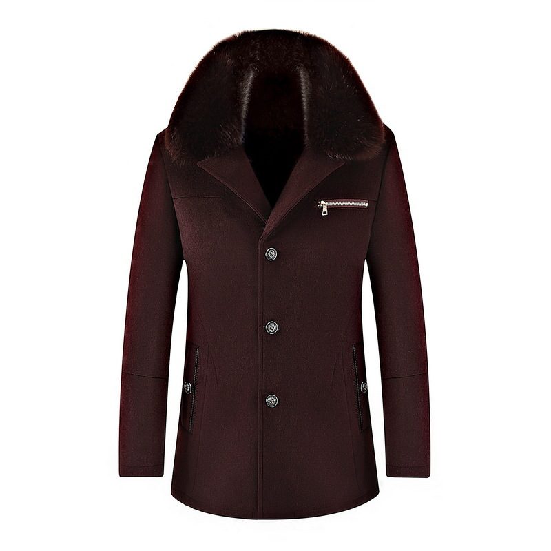 Woolen Overcoat for Middle Aged Fleece Lined Fur Collar Business Casual Winter Wear Wholesale Av