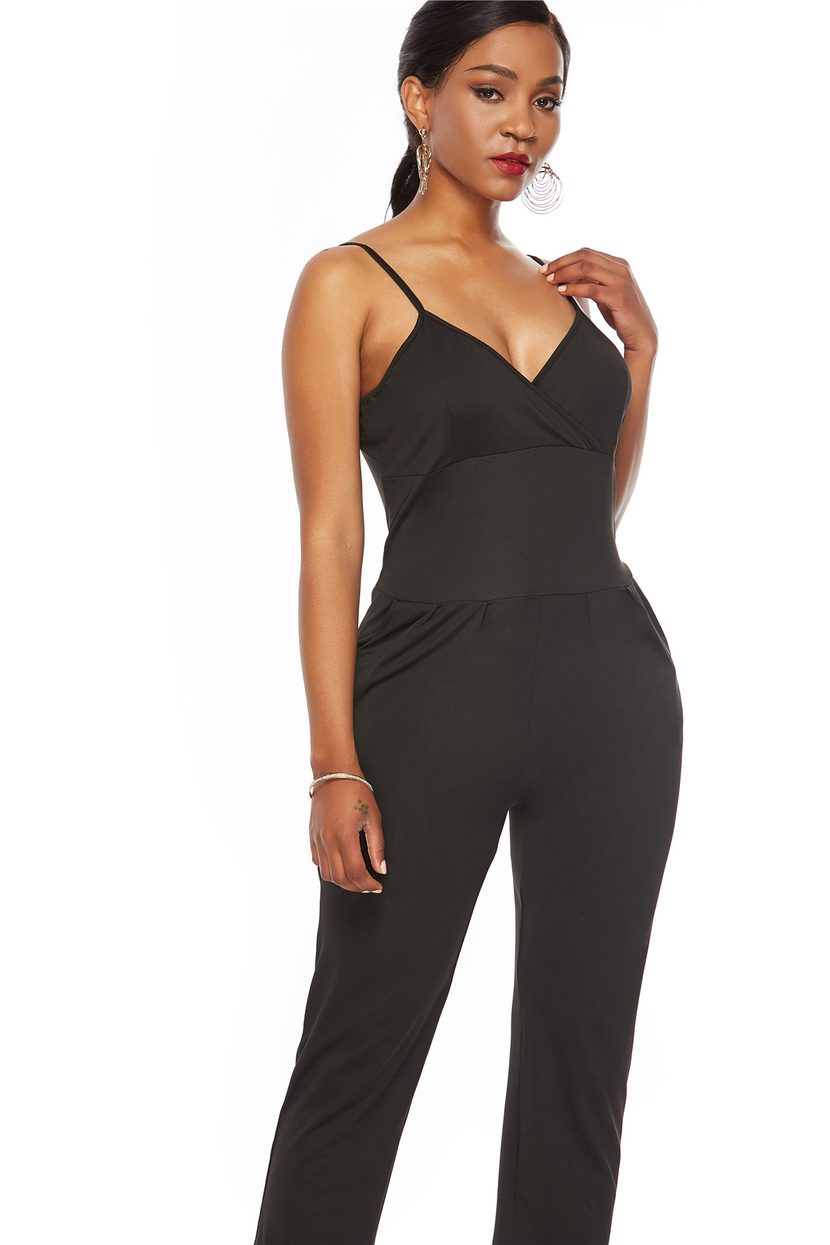 Womens Casual Jumpsuit Deep V Neck Sleeveless Hollow Out Design Fashionable Relaxed Fit for Summer
