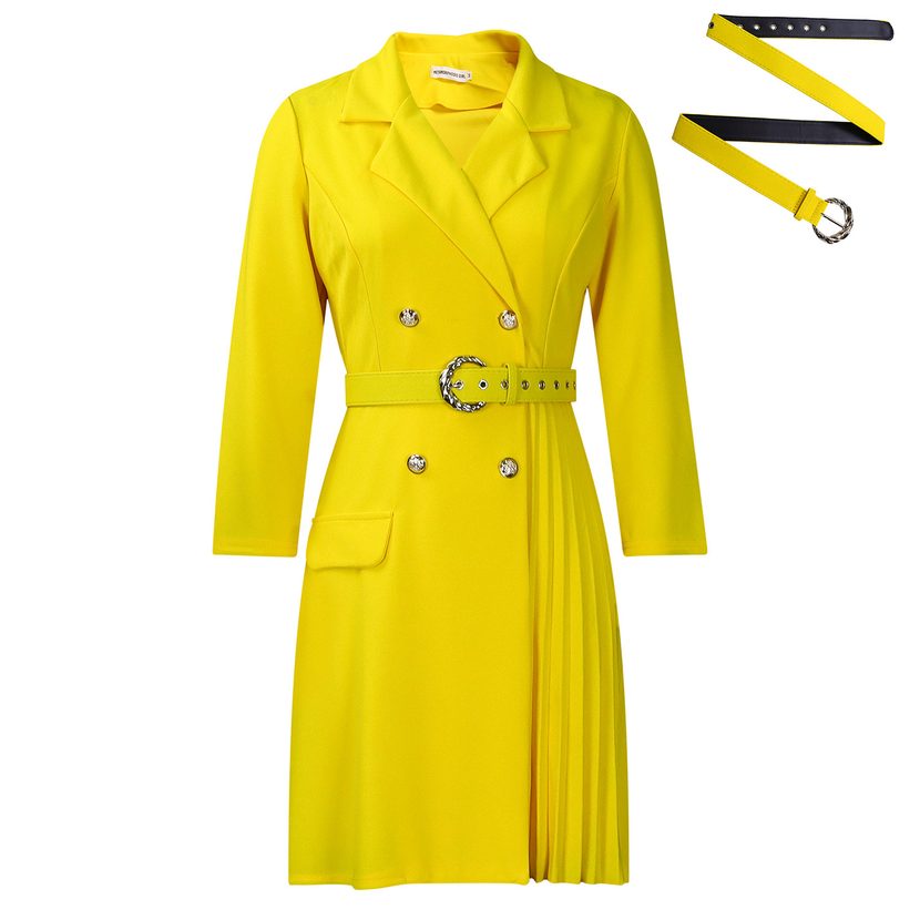 High Waisted Fashionable Midi Blazer Dress Pleated Design Tailored Fit Elegant Style Suitable fo