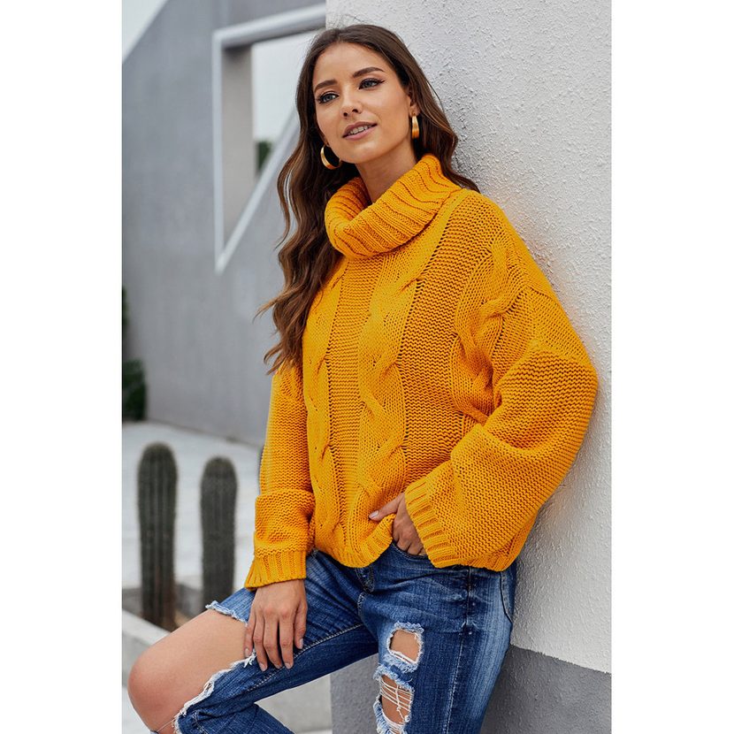 Womens Winter Thick Knit Sweater Solid Color High Neck Loose Fit Warm Wool Top Casual Wear Whole
