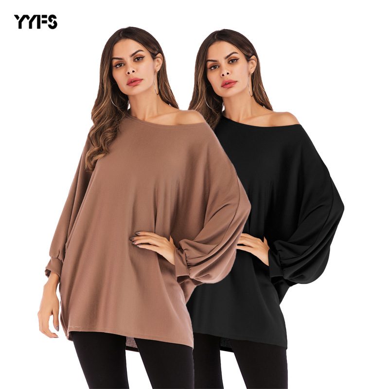 Plus Size Batwing Sleeve T Shirt for Women Loose Fit Solid Color Round Neck Casual Wear Wholesal