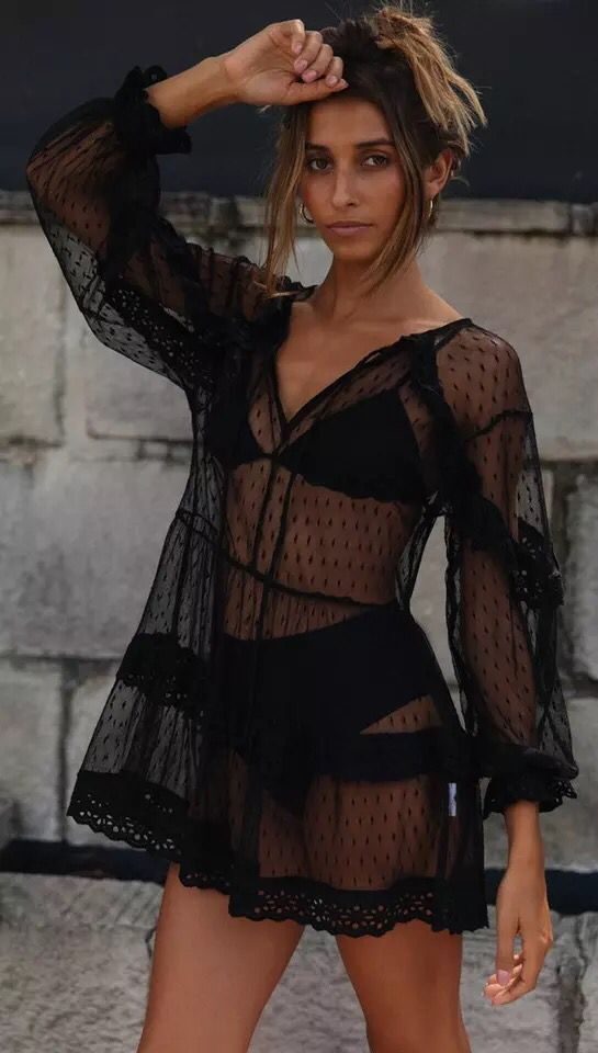 Lace Hollow Out Sun Protection Dress Long Sleeve Elegant Design Lightweight Fabric Perfect for S
