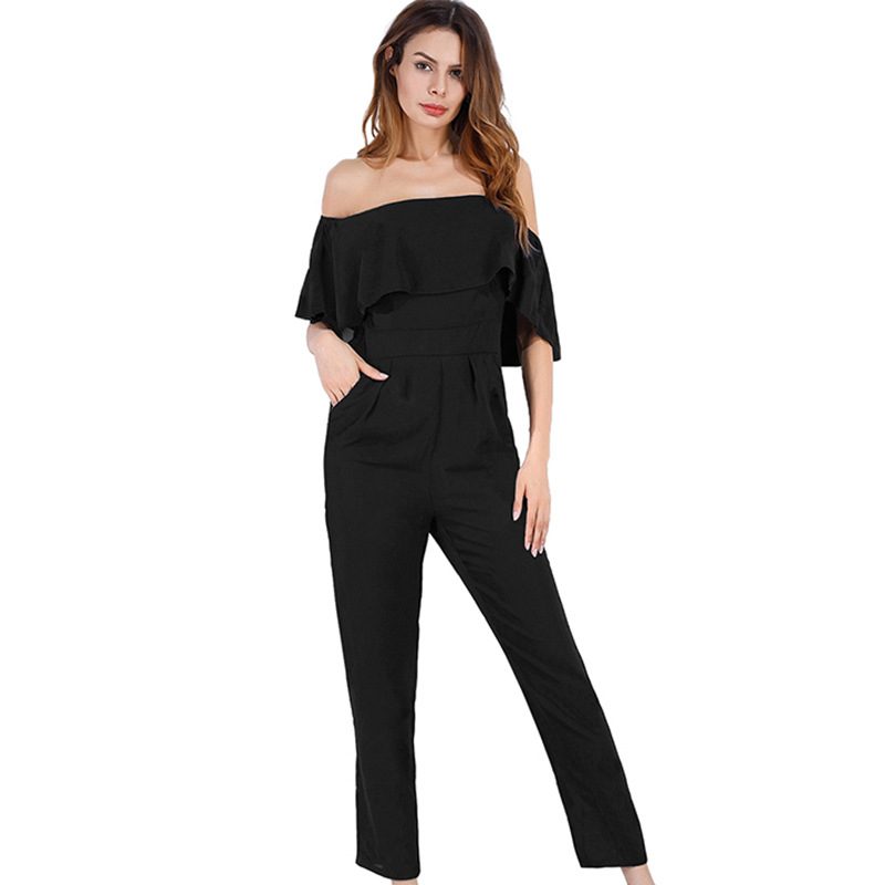 Chiffon Jumpsuit Short Sleeve Off Shoulder Ruffle Detail Sexy Design Spring Summer Fashion Whole