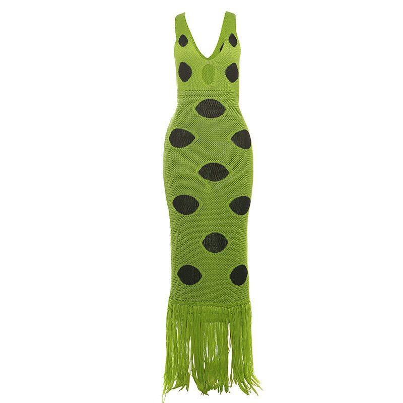 Sleeveless Polka Dot Print Dress Fashionable Sexy Slim Fit Hollow Out Design Perfect for Summer