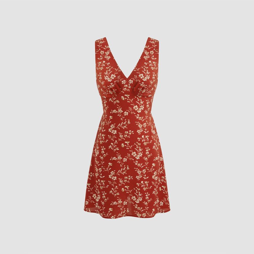 Floral Print V Neck Dress Elegant Fresh Style Comfortable Fit Perfect for Spring Summer Occasion