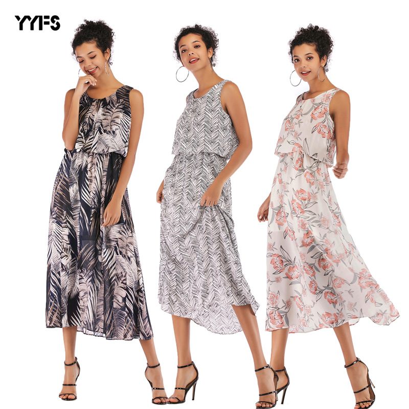 Summer Floral Chiffon Dress Fresh Sweetheart Neckline Waist Defined Fit Adjustable Straps Casual