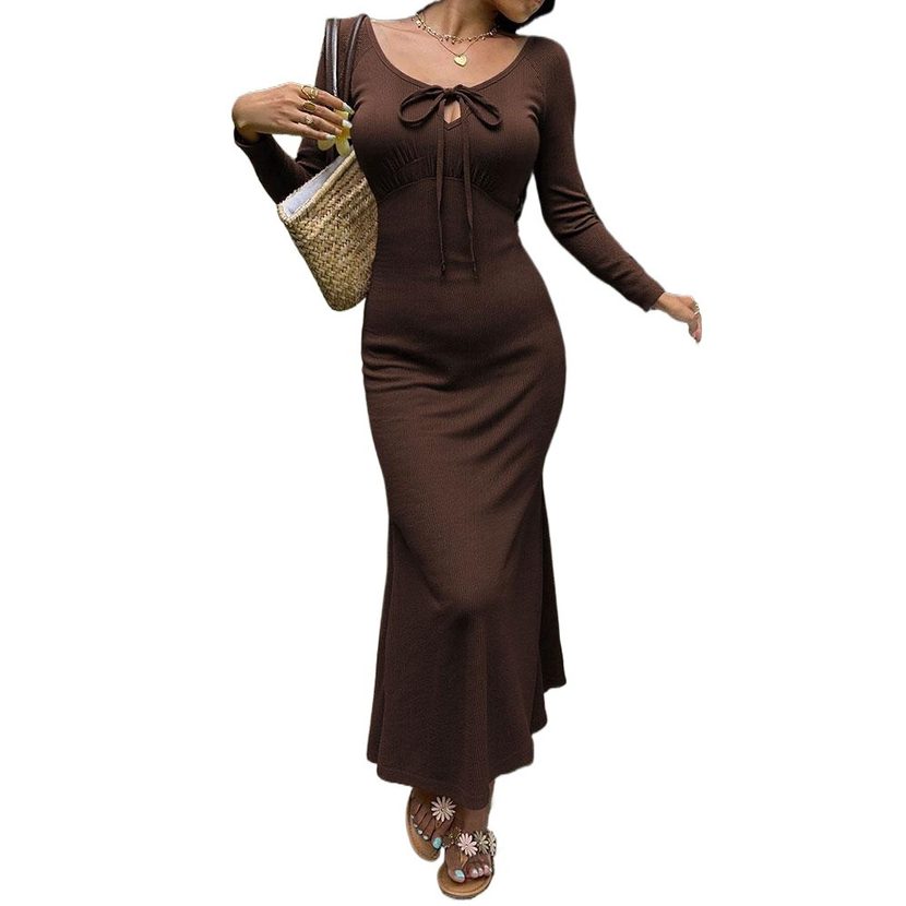 V Neck Long Sleeve Bodycon Dress Slim Fit A Line Silhouette Elegant Style Perfect for Early Autu