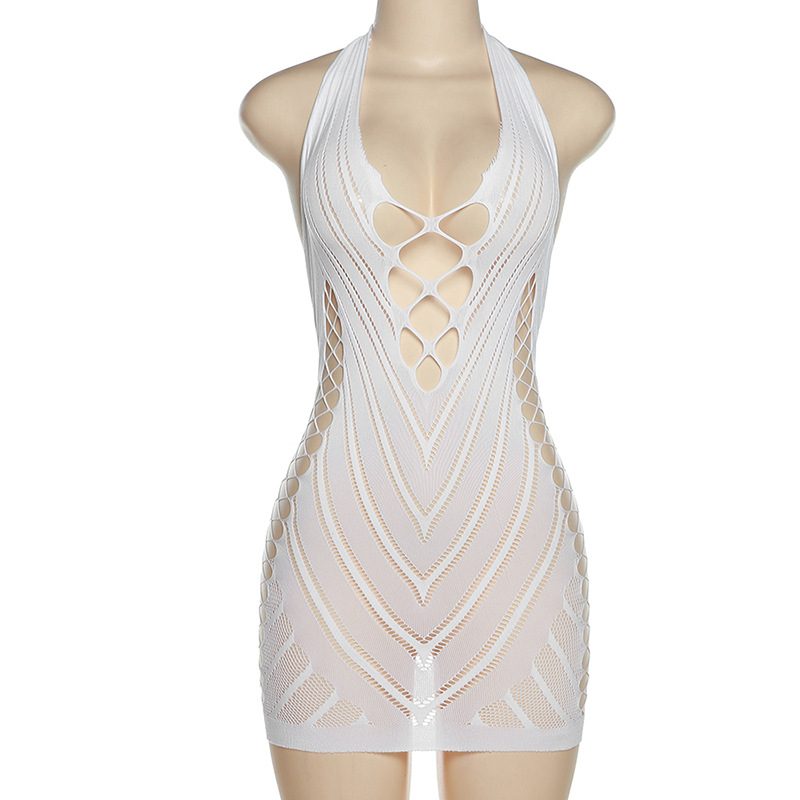 Fashionable Sexy Lace Bodysuit Dress Halter Neck Backless Bodycon Fit Spring Summer Collection W