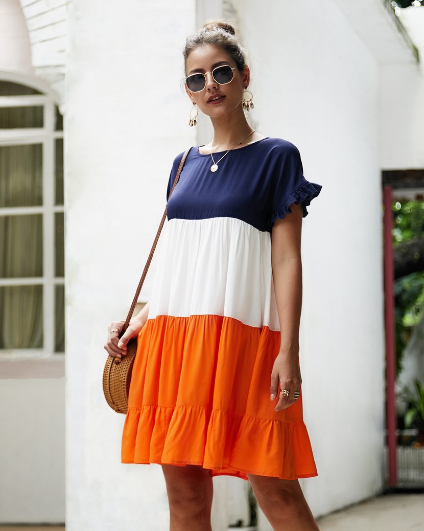 Color Block A Line Dress Original Design Autumn Winter Style Trendy and Chic Wholesale Available