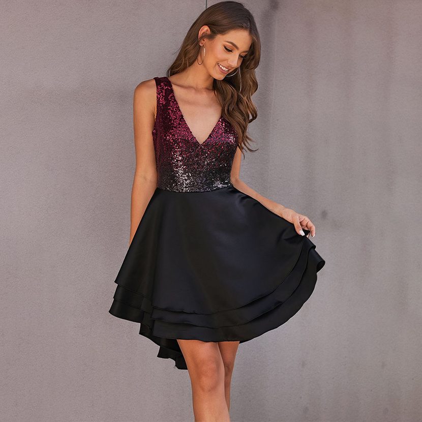 Backless Sleeveless Sequin Dress Gradient Color V Neck Party Dress Perfect for Nightclub Events