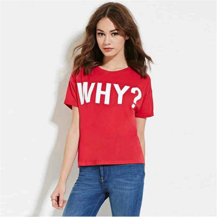 Womens Loose Fit Red T Shirt Letter Print Design Casual Wear for Everyday Use Wholesale Availabl