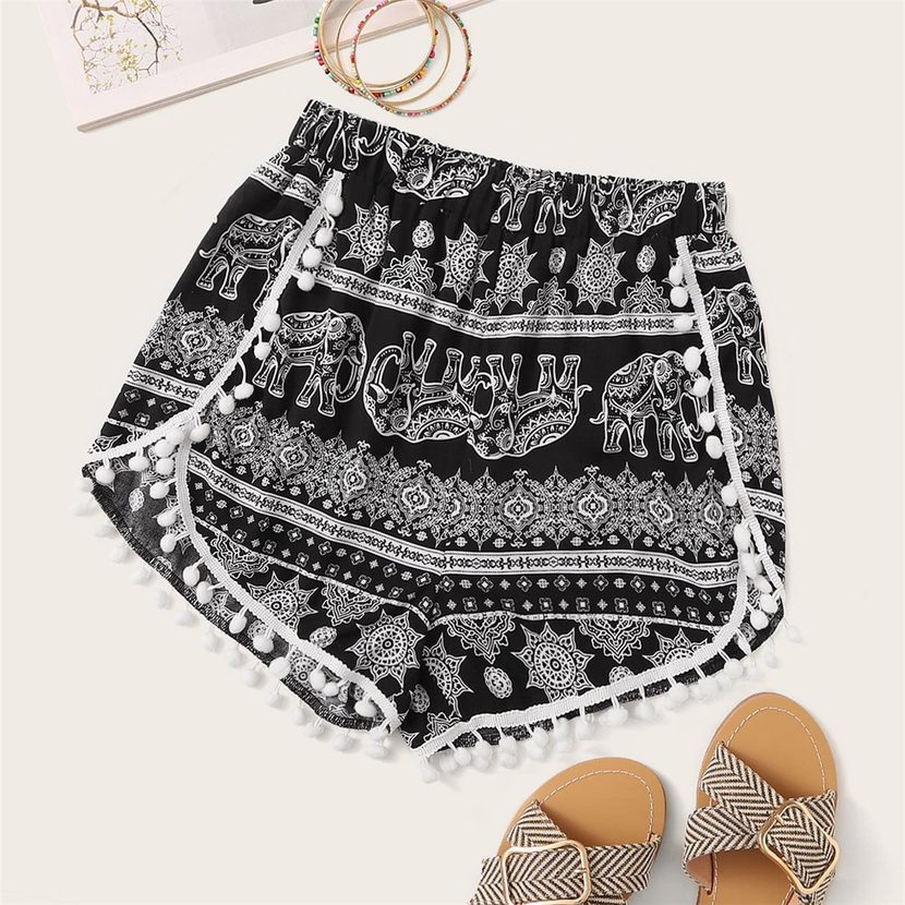 High Waisted Womens Shorts Elephant Print Trendy Design Comfortable Fit Summer Casual Wear Whole