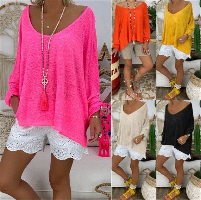Plus Size Womens Long Sleeve T Shirt Solid Color Loose Fit Comfortable Fabric Casual Wear