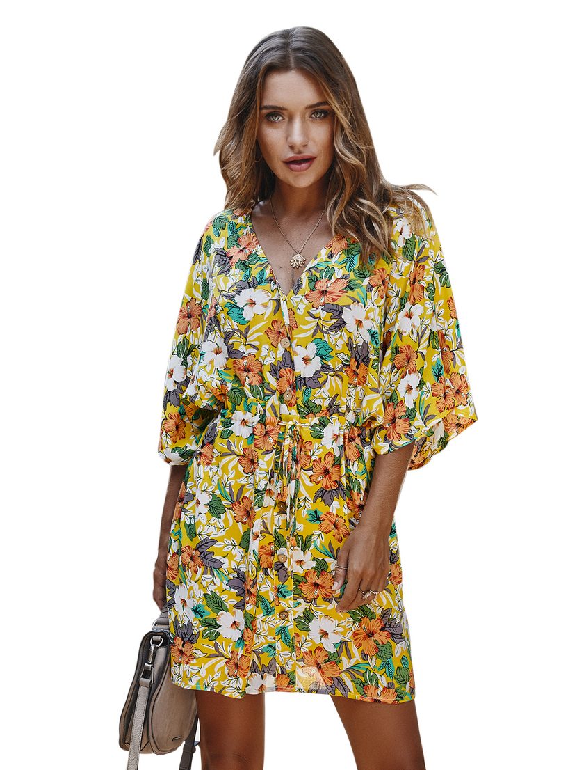 Fashionable Floral Print Womens Dress Spring Collection Casual Wear for Everyday Use Wholesale A