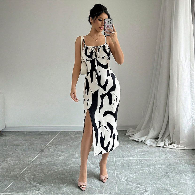 Womens Midi Dress Cow Print Elegant Style Sleeveless Spring Summer Collection Wholesale Availabl