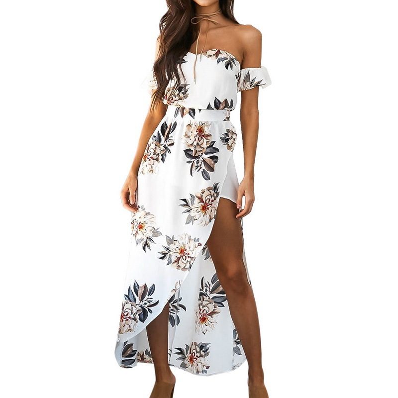 Floral Print Maxi Dress for Women Strapless Design Lightweight Fabric Summer Beachwear