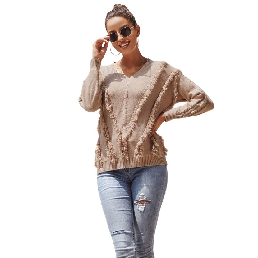 V Neck Long Sleeve Sweater Stylish Versatile Comfortable Autumn and Winter Wear Wholesale Availa