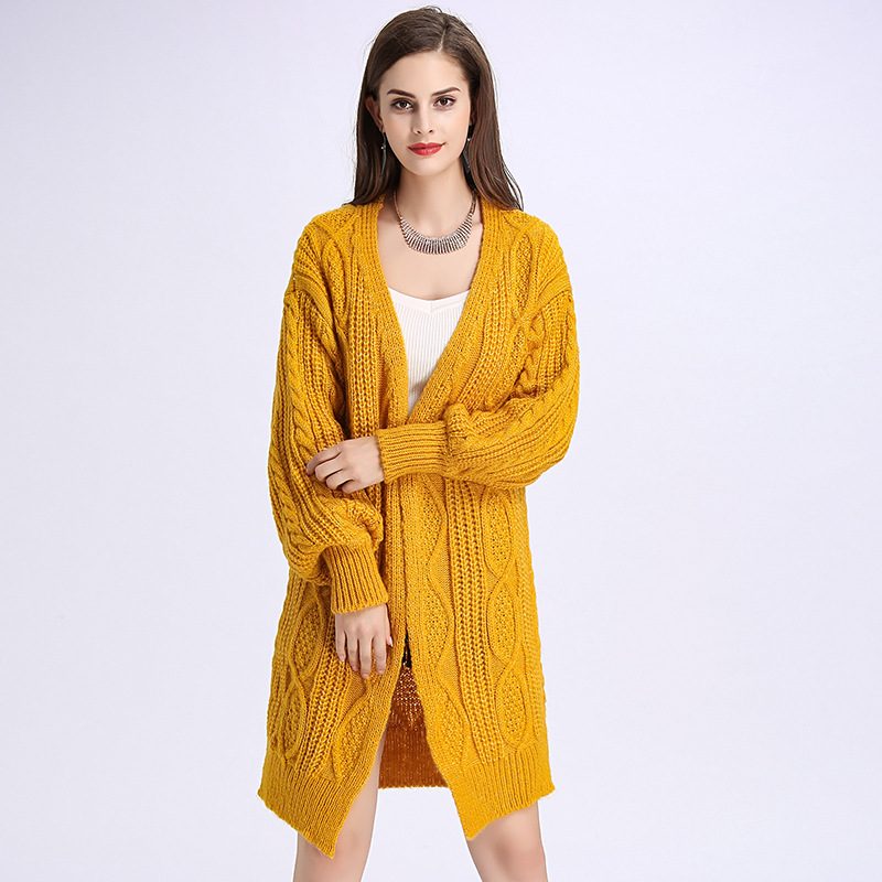 Long Oversized Chunky Knit Sweater Womens Pullover with Puff Sleeves Cable Knit Design Plus Size