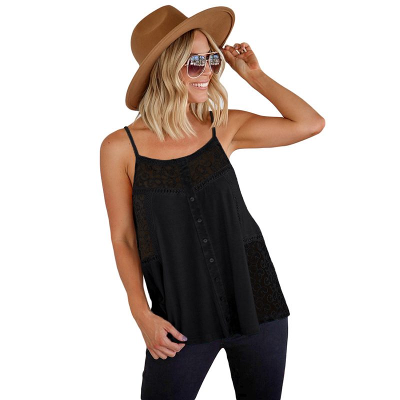 Lace Cami Tank Top for Women Loose Fit Button Detail Open Back Casual Summer Wear Wholesale Avai