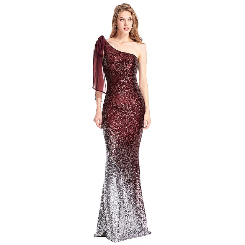 Evening Gown One Shoulder Sequin Detail Elegant Long Dress Summer Party or Gala Wear Wholesale A