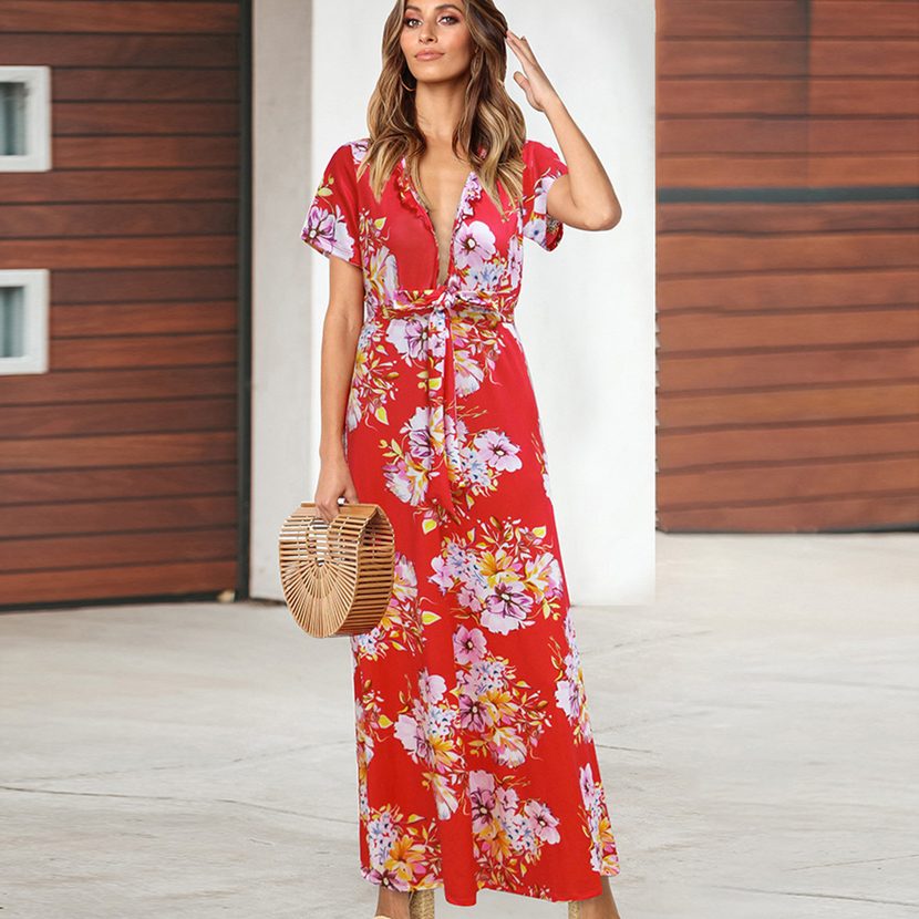 Summer Floral Maxi Dress for Women High Waist Sexy Style Comfortable Fabric Perfect for Casual O