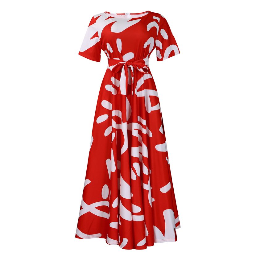 Plus Size African Style Dress Fashionable Short Sleeve A Line Tie Detail Perfect for Summer Even