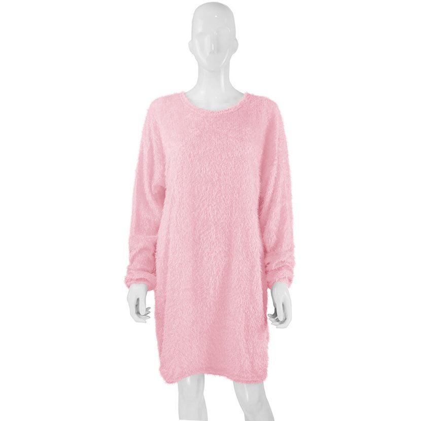Long Sleeve Plush Midi Dress Loose Fit Round Neck Soft Fabric Fall Winter Fashion Wholesale Avai