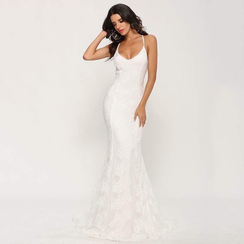 Elegant V Neck Maxi Dress Sexy Spaghetti Straps Train Detail Perfect for Weddings Wholesale Avai