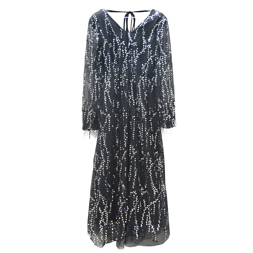 Sequin Fringe V Neck Dress Sexy Elegant Party Wear Wholesale Womens Fashion Gown Ready to Ship