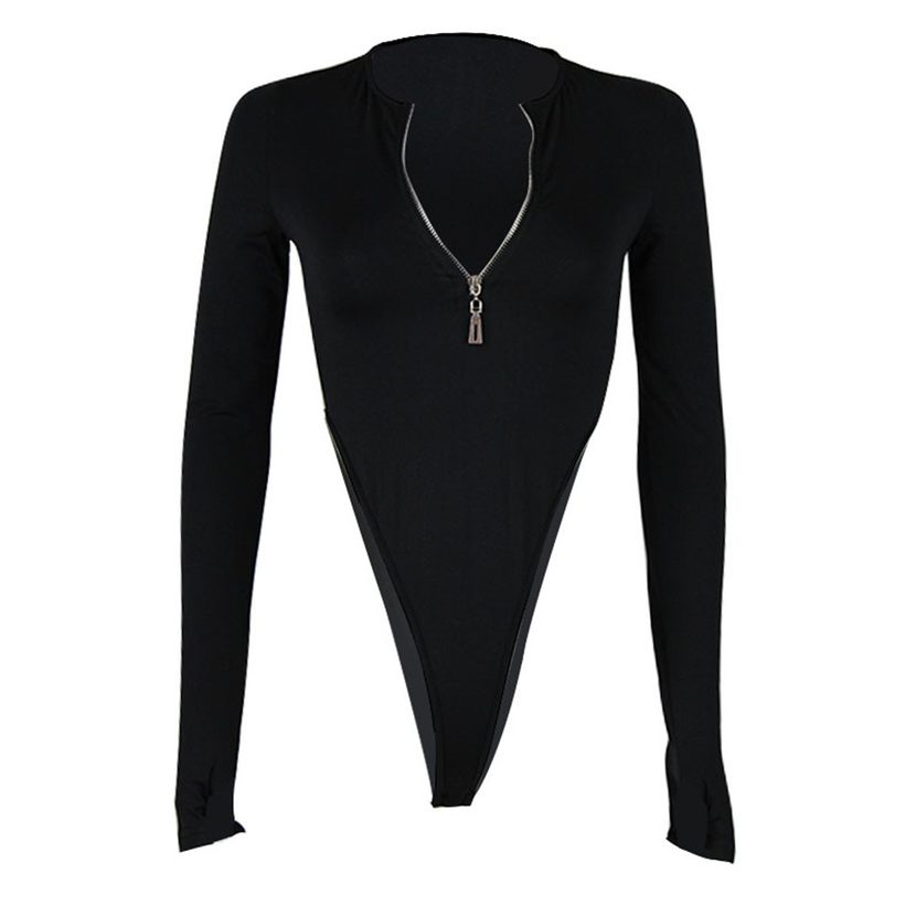 Womens Long Sleeve High Waisted Zipper Bodysuit Sexy Slim Fit Round Neck Trendy Style Perfect fo