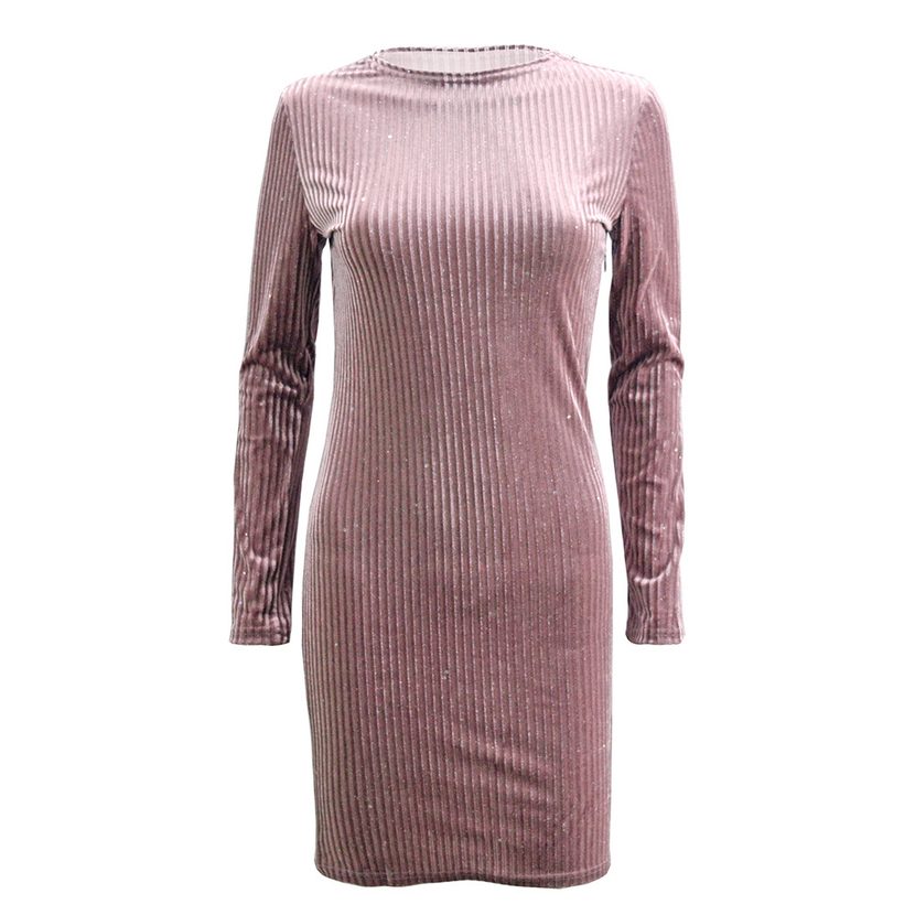 Pink Velvet Long Sleeve Bodycon Dress Sparkling Sequins Elegant Evening Wear Wholesale Available