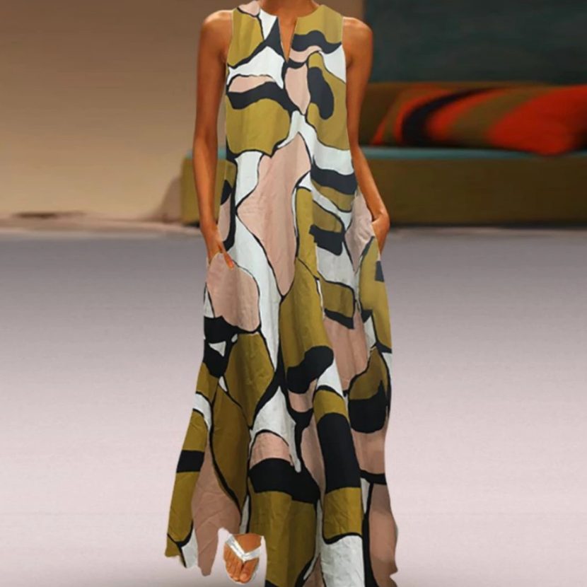 Fashionable Floral Print Sleeveless Maxi Dress Elegant Design Comfortable Fabric Perfect for Sum