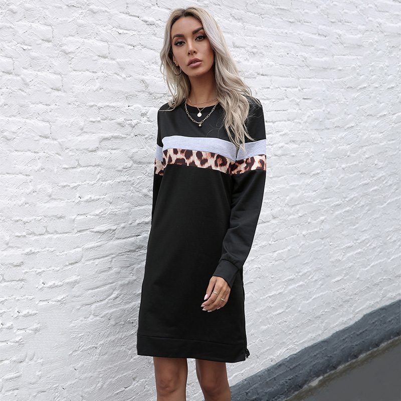 Fashionable Long Sleeve Leopard Print Sweatshirt Dress Autumn Style Casual Chic Wholesale Availa