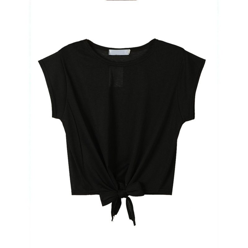 Cotton Crop Top Short Sleeve Round Neck Knot Design Casual Wear for Women Wholesale Available