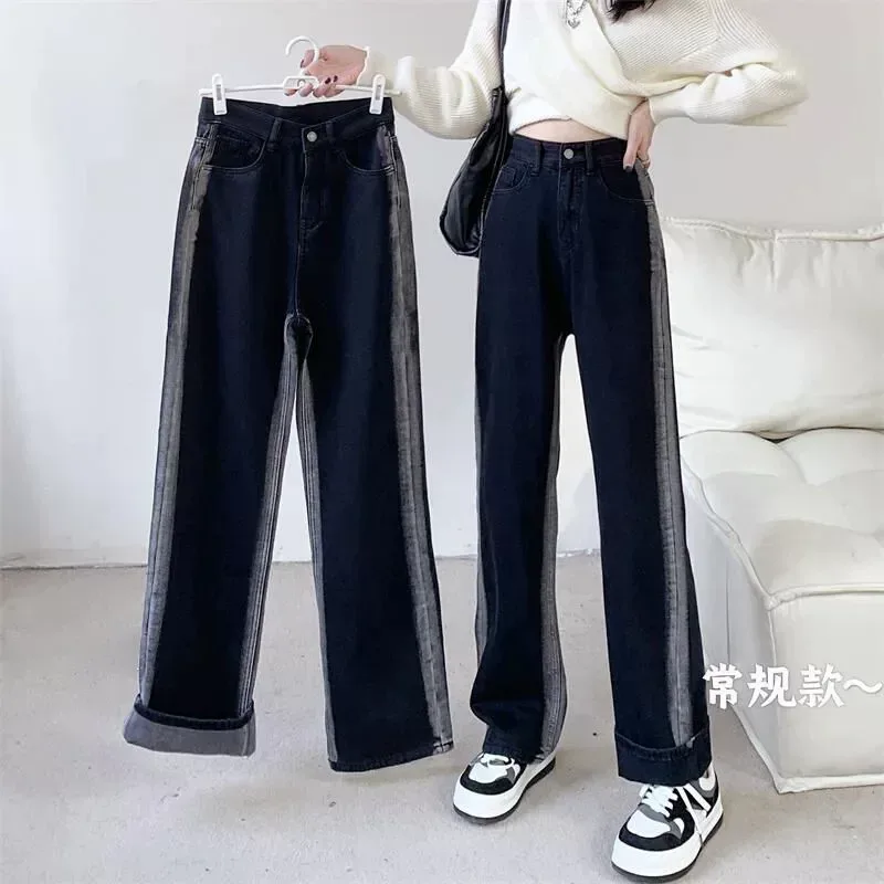 欧洲站牛仔裤女2023春季新款韩版学生百搭宽松高腰显瘦阔腿直筒裤