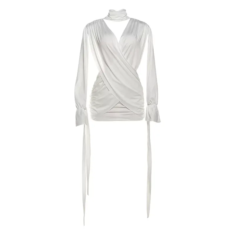 Womens Long Sleeve Bodycon Dress Hollow Out Deep V Neck Solid Color Sexy Design Autumn Winter Fa
