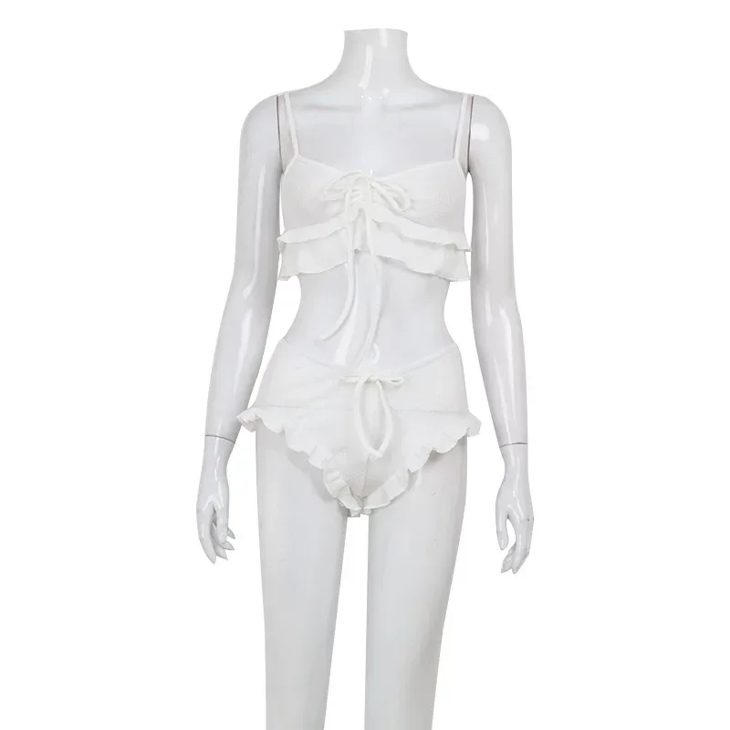 Summer Two Piece Set Ruffled Edge Sleeveless Top and Shorts Casual Loungewear or Sleepwear Whole