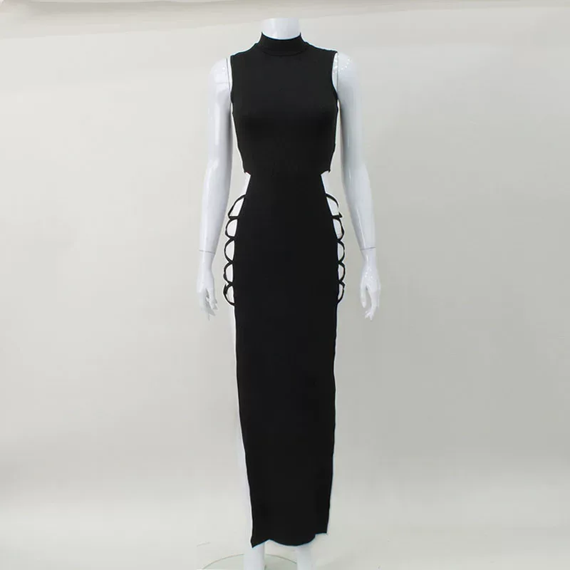 Sleeveless Bodycon Dress High Waist Split Design Lace Up Hollow Out Sexy Night Out or Party Wear
