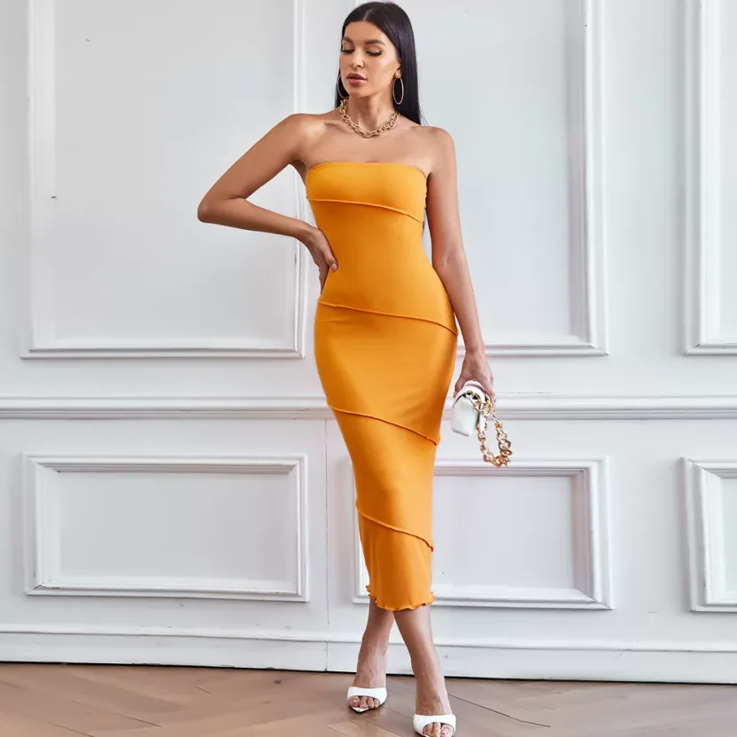 Strapless Bodycon Dress Solid Color Elegant Summer Beachwear Perfect for Parties and Casual Outi