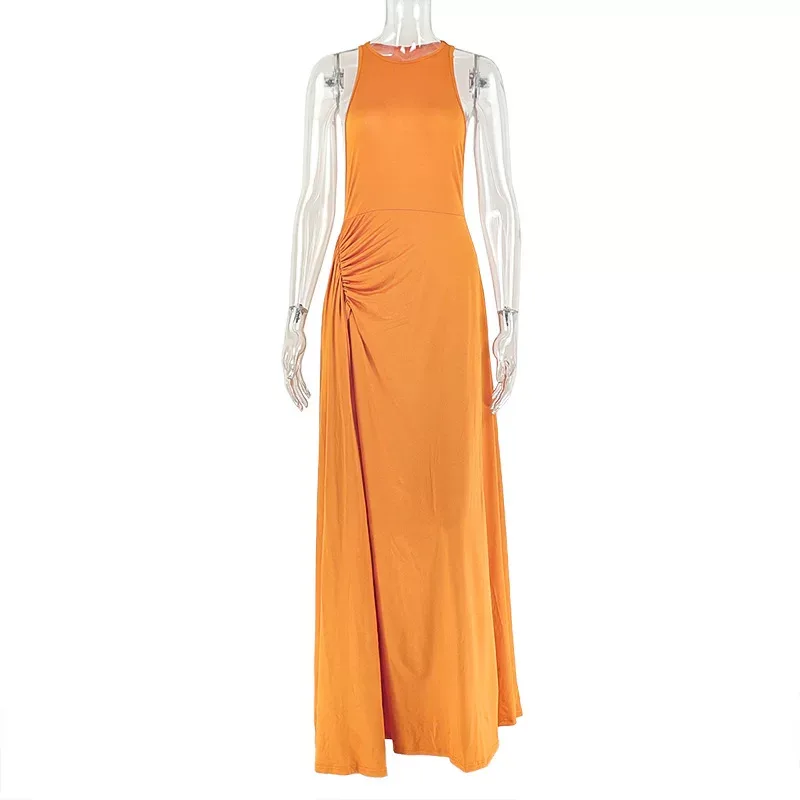 Elegant Sleeveless Bodycon Dress Ruffled Waist Solid Color Slim Fit Perfect for Parties and Even