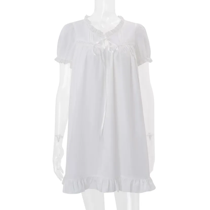 French Style Loose Fit Short Sleeve Dress with Ruffle Trim Elegant Versatile Summer Fashion Whol