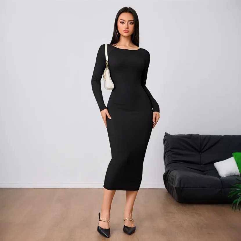 Fashionable Womens Midi Dress Simple Design Sexy Backless Bodycon Fit Spring Summer Occasion Who