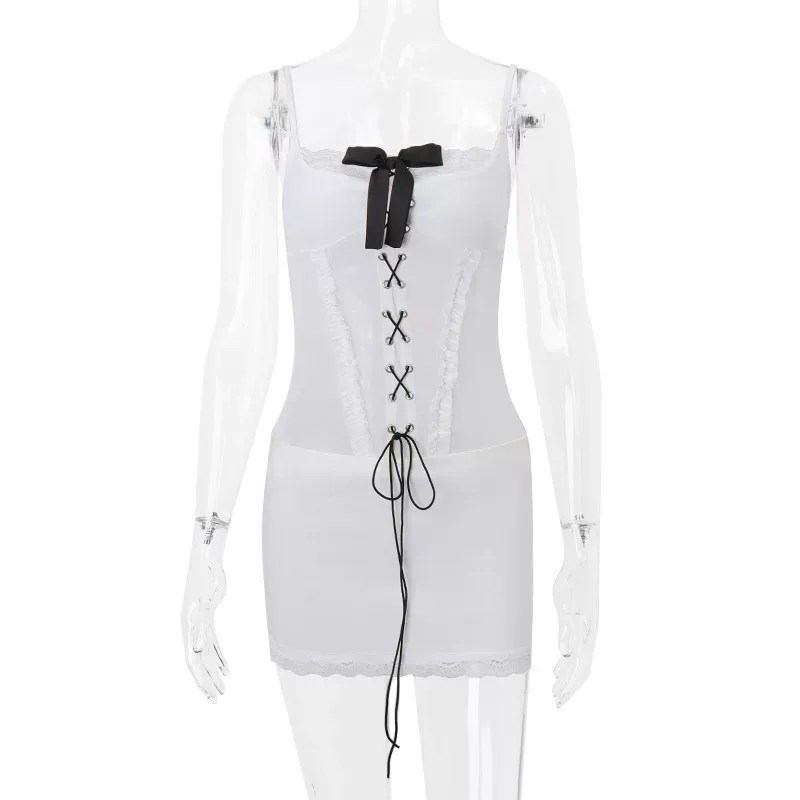 Summer Lace Trimmed Cami Dress Bow Tie Design Trendy Style Chic Look Perfect for Parties or Casu