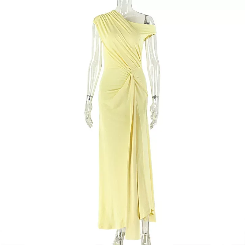 A Line Dress Solid Color Ruffled Design Asymmetrical Neckline Casual Style Perfect for Outings W